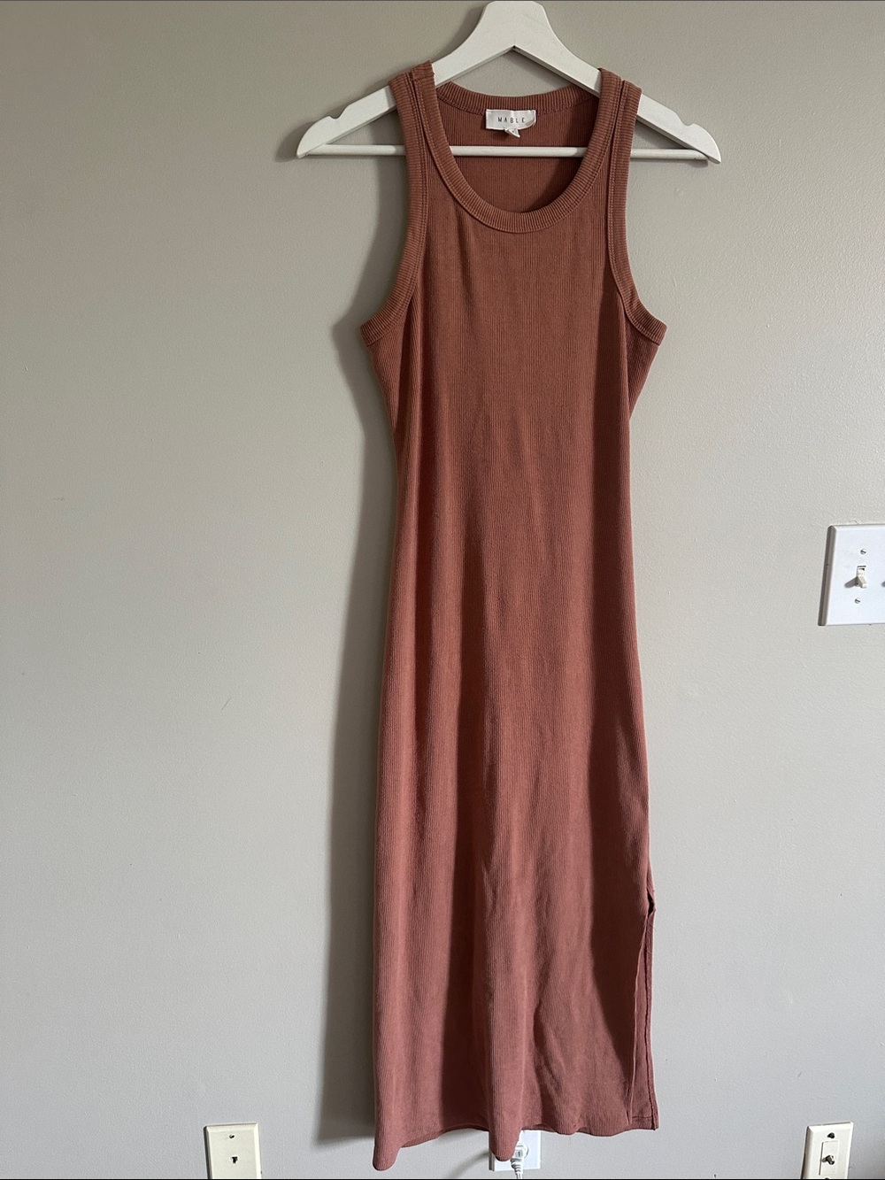 Sleeveless super stretchy Ribbed Midi Dress in Dusty Rose - Picture 7 of 9